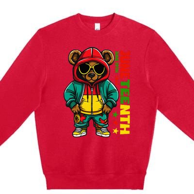 Juneteenth Black Hip Hop Teddy Bear African American Premium Crewneck Sweatshirt