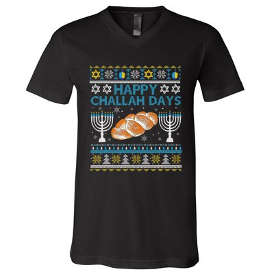  Jewish Bread Happy Challah Days Hanukkah Chanukah V-Neck T-Shirt