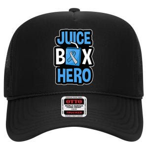 Juice Box Hero Diabetes Blue Ribbon Diabetic Ketoacidosis DM High Crown Mesh Back Trucker Hat