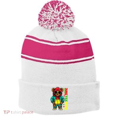 Juneteenth Black Hip Hop Teddy Bear African American Stripe Pom Pom Beanie