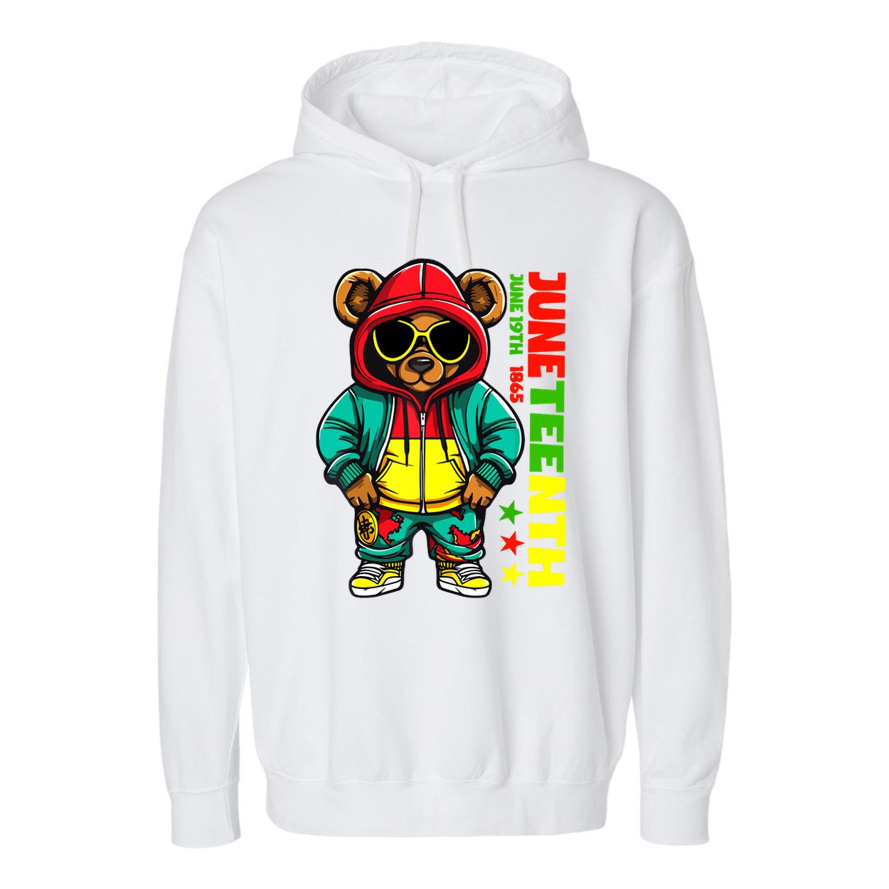 Juneteenth Black Hip Hop Teddy Bear African American Garment-Dyed Fleece Hoodie