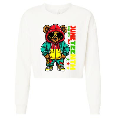 Juneteenth Black Hip Hop Teddy Bear African American Cropped Pullover Crew