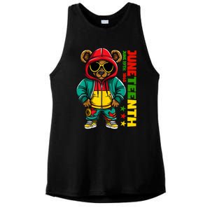 Juneteenth Black Hip Hop Teddy Bear African American Ladies PosiCharge Tri-Blend Wicking Tank