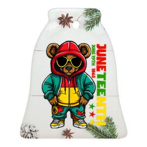 Juneteenth Black Hip Hop Teddy Bear African American Ceramic Bell Ornament