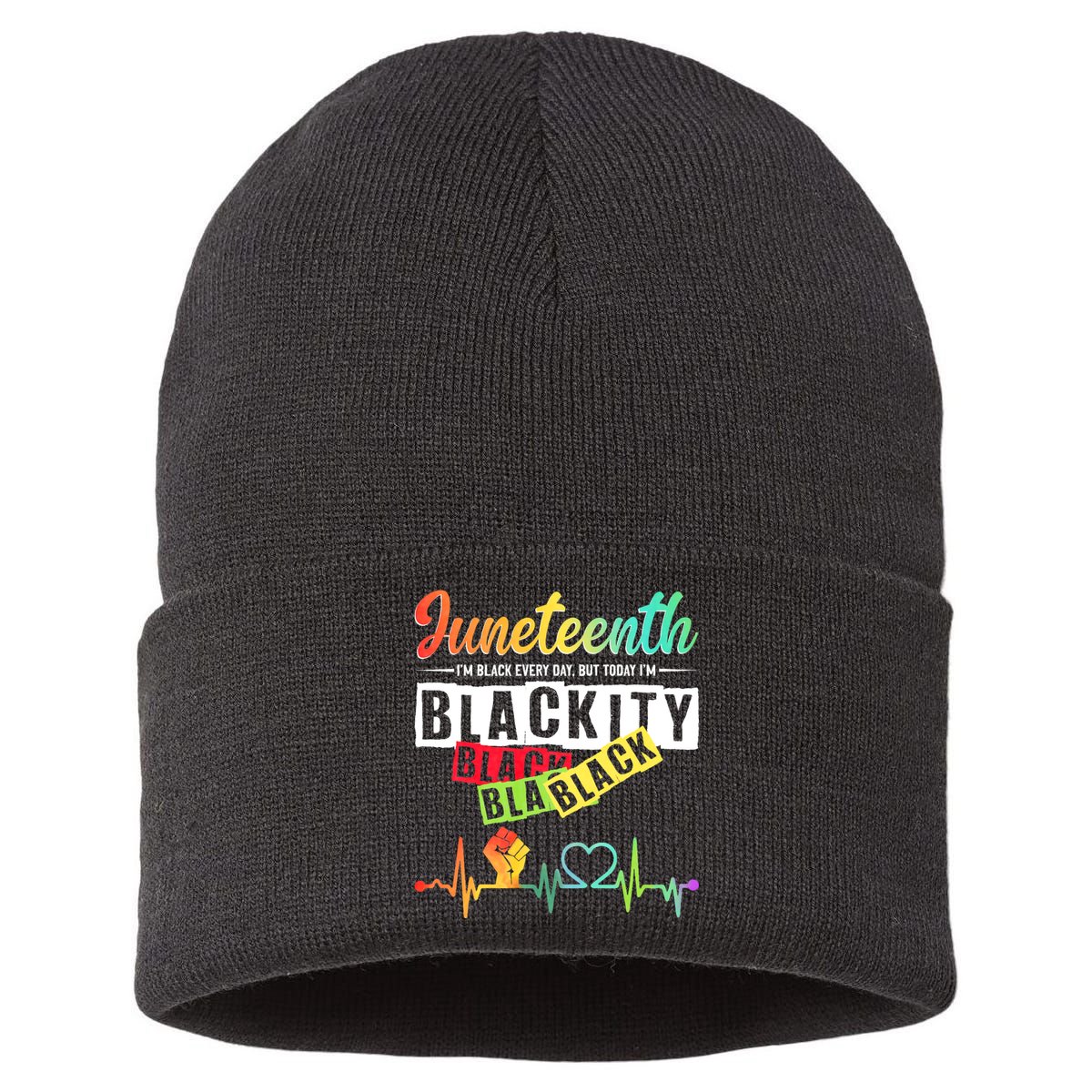 Juneteenth Blackity Heartbeat Black History African America Sustainable Knit Beanie