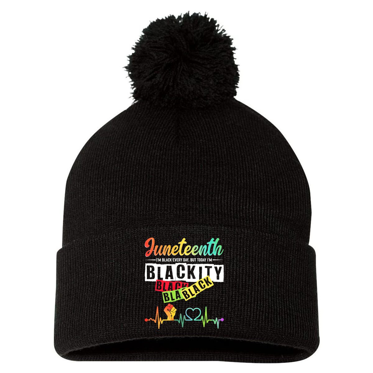 Juneteenth Blackity Heartbeat Black History African America Pom Pom 12in Knit Beanie