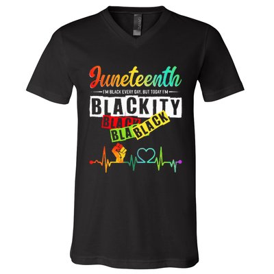 Juneteenth Blackity Heartbeat Black History African America V-Neck T-Shirt