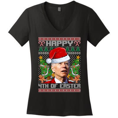 Joe Biden Happy 4th Easter Ugly Christmas Sweater For Women Women's V-Neck T-Shirt