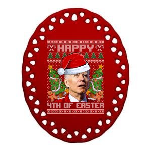 Joe Biden Happy 4th Easter Ugly Christmas Sweater For Women Ceramic Oval Ornament