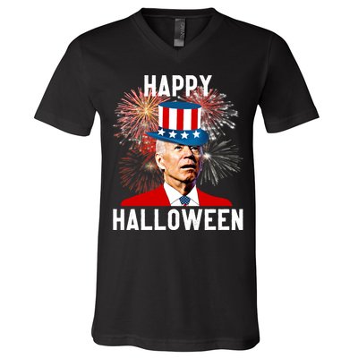 Joe Biden Happy Halloween For Funny 4th Of July V-Neck T-Shirt