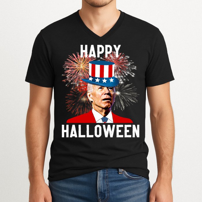 Joe Biden Happy Halloween For Funny 4th Of July V-Neck T-Shirt
