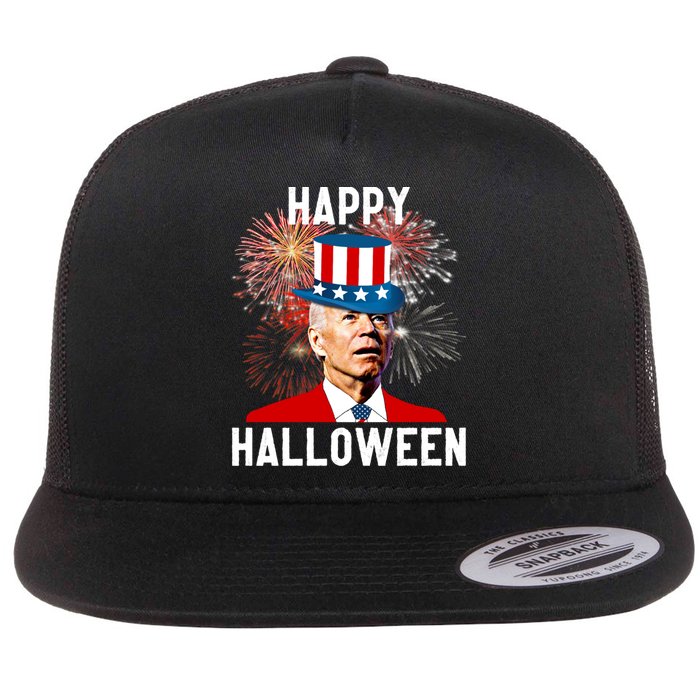 Joe Biden Happy Halloween For Funny 4th Of July Flat Bill Trucker Hat