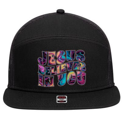 Jesus Believes In You 7 Panel Mesh Trucker Snapback Hat