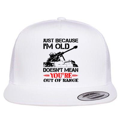 Just Because IM Old DoesnT Mean YouRe Out Of Range Flat Bill Trucker Hat