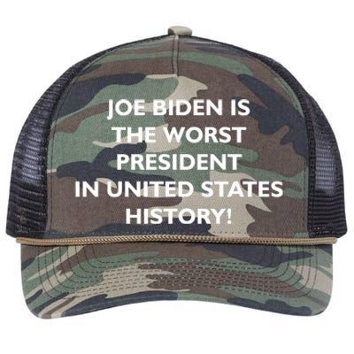 Joe Biden is the Worst President In United States History Retro Rope Trucker Hat Cap