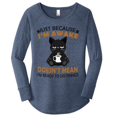 Just Because Im Awake Funny Black Coffee Cat Lover Women's Perfect Tri Tunic Long Sleeve Shirt