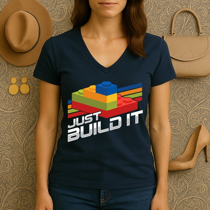 Just Build It | Building Blocks | Master Builder Women's V-Neck T-Shirt