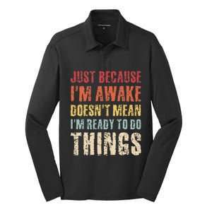 Just Because Im Awake Retro Outfit Tween Silk Touch Performance Long Sleeve Polo