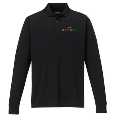 Just Build It Master Builder Building Block Performance Long Sleeve Polo