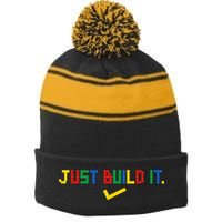 Just Build It Master Builder Building Block Stripe Pom Pom Beanie