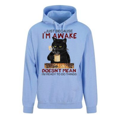 Just Because Im Awake Funny Coffee Cat Lover Women Unisex Surf Hoodie