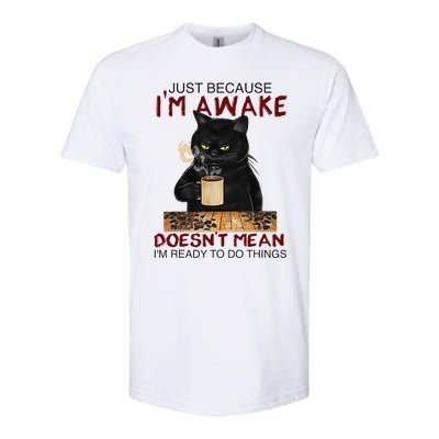 Just Because Im Awake Funny Coffee Cat Lover Women Softstyle® CVC T-Shirt