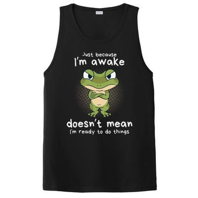 Just Because IM Awake Funny Angry Frog Humor Pajama PosiCharge Competitor Tank