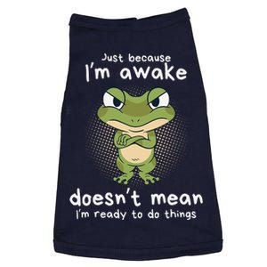 Just Because IM Awake Funny Angry Frog Humor Pajama Doggie Tank