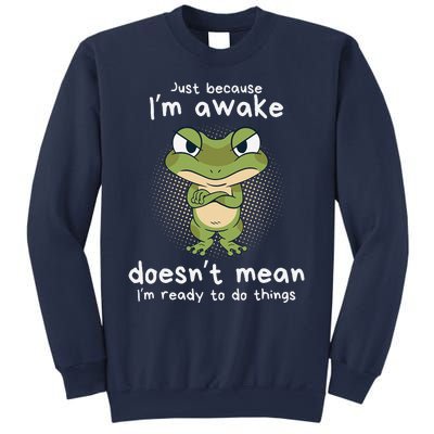 Just Because IM Awake Funny Angry Frog Humor Pajama Sweatshirt