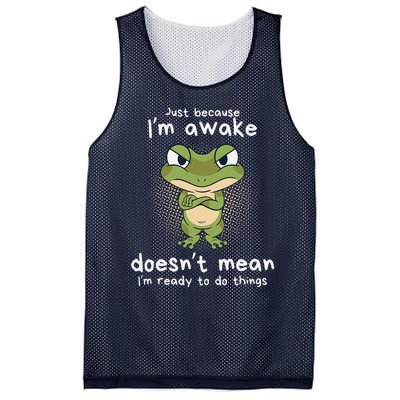 Just Because IM Awake Funny Angry Frog Humor Pajama Mesh Reversible Basketball Jersey Tank