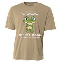 Just Because IM Awake Funny Angry Frog Humor Pajama Cooling Performance Crew T-Shirt