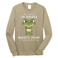 Just Because IM Awake Funny Angry Frog Humor Pajama Long Sleeve Shirt