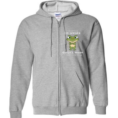 Just Because IM Awake Funny Angry Frog Humor Pajama Full Zip Hoodie