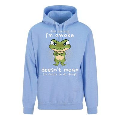 Just Because IM Awake Funny Angry Frog Humor Pajama Unisex Surf Hoodie