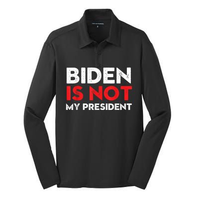 Joe Biden Is Not My President Vintage 46th US President Silk Touch Performance Long Sleeve Polo