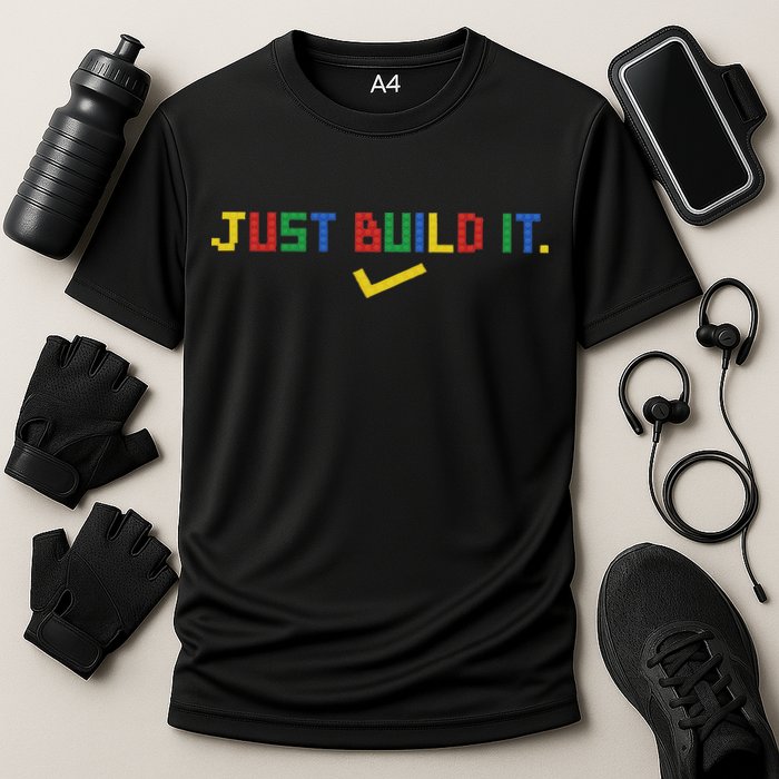 Just Build It Master Builder Building Block Cooling Performance Crew T-Shirt