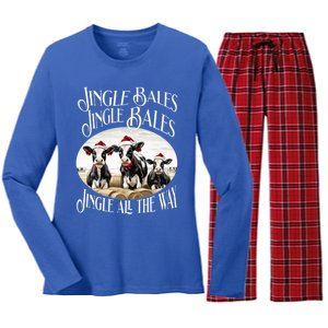 Jingle Bales Jingle Bales Jingle All The Way Christmas Cow Great Gift Women's Long Sleeve Flannel Pajama Set 