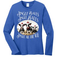 Jingle Bales Jingle Bales Jingle All The Way Christmas Cow Great Gift Ladies Long Sleeve Shirt