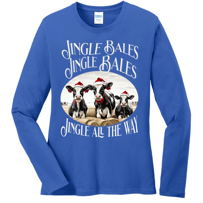 Jingle Bales Jingle Bales Jingle All The Way Christmas Cow Great Gift Ladies Long Sleeve Shirt