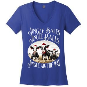 Jingle Bales Jingle Bales Jingle All The Way Christmas Cow Great Gift Women's V-Neck T-Shirt