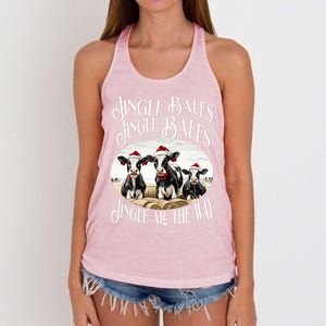 Jingle Bales Jingle Bales Jingle All The Way Christmas Cow Great Gift Women's Knotted Racerback Tank