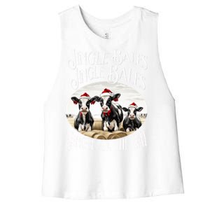 Jingle Bales Jingle Bales Jingle All The Way Christmas Cow Great Gift Women's Racerback Cropped Tank