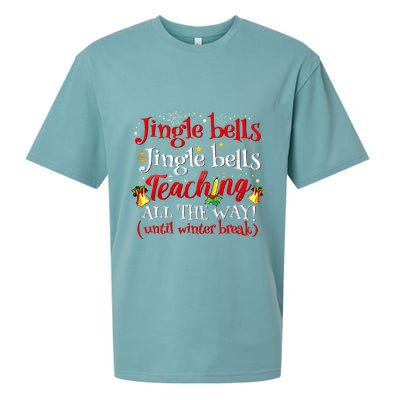 Jingle Bells Jingle Bells Teaching All The Way Xmas Teacher Sueded Cloud Jersey T-Shirt