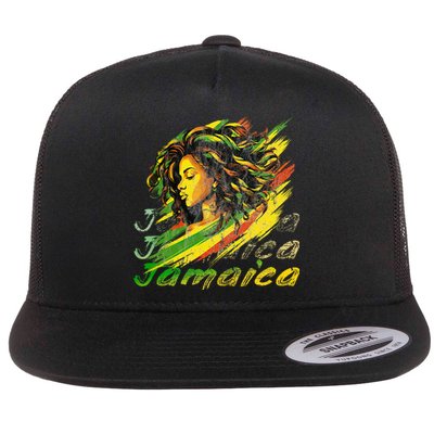 Jamaican Black Jamaica Flag Hair Women Flat Bill Trucker Hat