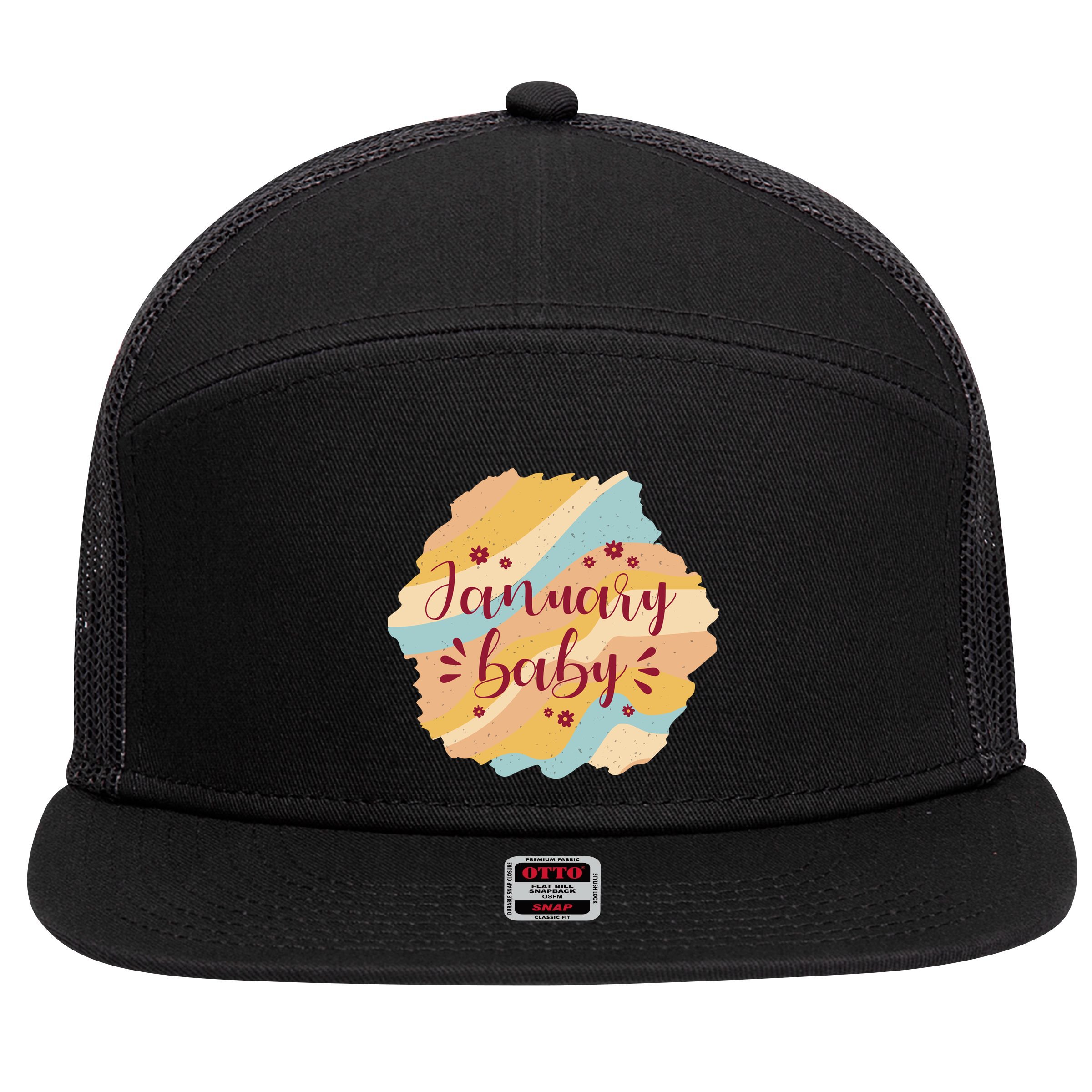 January Baby 7 Panel Mesh Trucker Snapback Hat