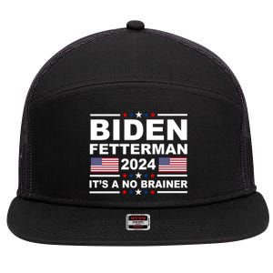 Joe Biden John Fetterman 2024 It's A No Brainer Funny 7 Panel Mesh Trucker Snapback Hat