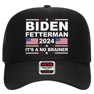 Joe Biden John Fetterman 2024 It's A No Brainer Funny High Crown Mesh Back Trucker Hat