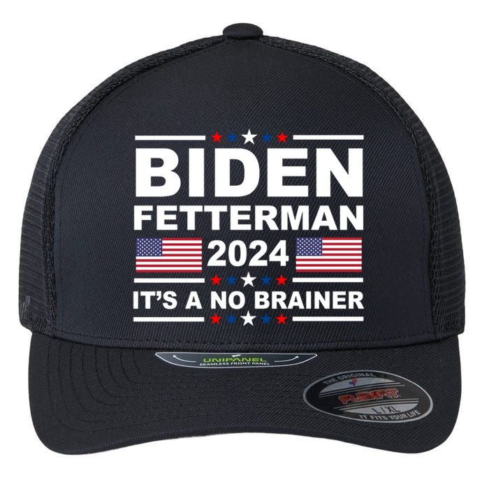 Joe Biden John Fetterman 2024 It's A No Brainer Funny Flexfit Unipanel Trucker Cap