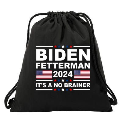 Joe Biden John Fetterman 2024 It's A No Brainer Funny Drawstring Bag