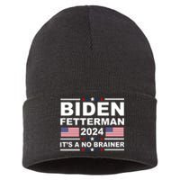 Joe Biden John Fetterman 2024 It's A No Brainer Funny Sustainable Knit Beanie